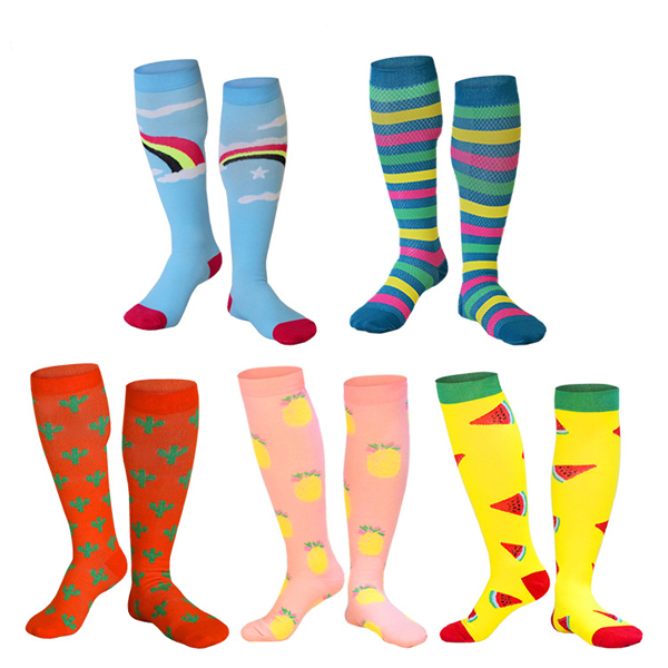 Colorful Knee High Running Socks Compression Socks for Women & Men Biking Training