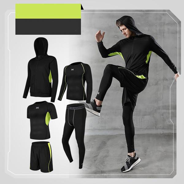 5Pcs Men's Compression Pants Shirt Top Long Sleeve Jacket Athletic Sets Gym Clothing Mens Workout
